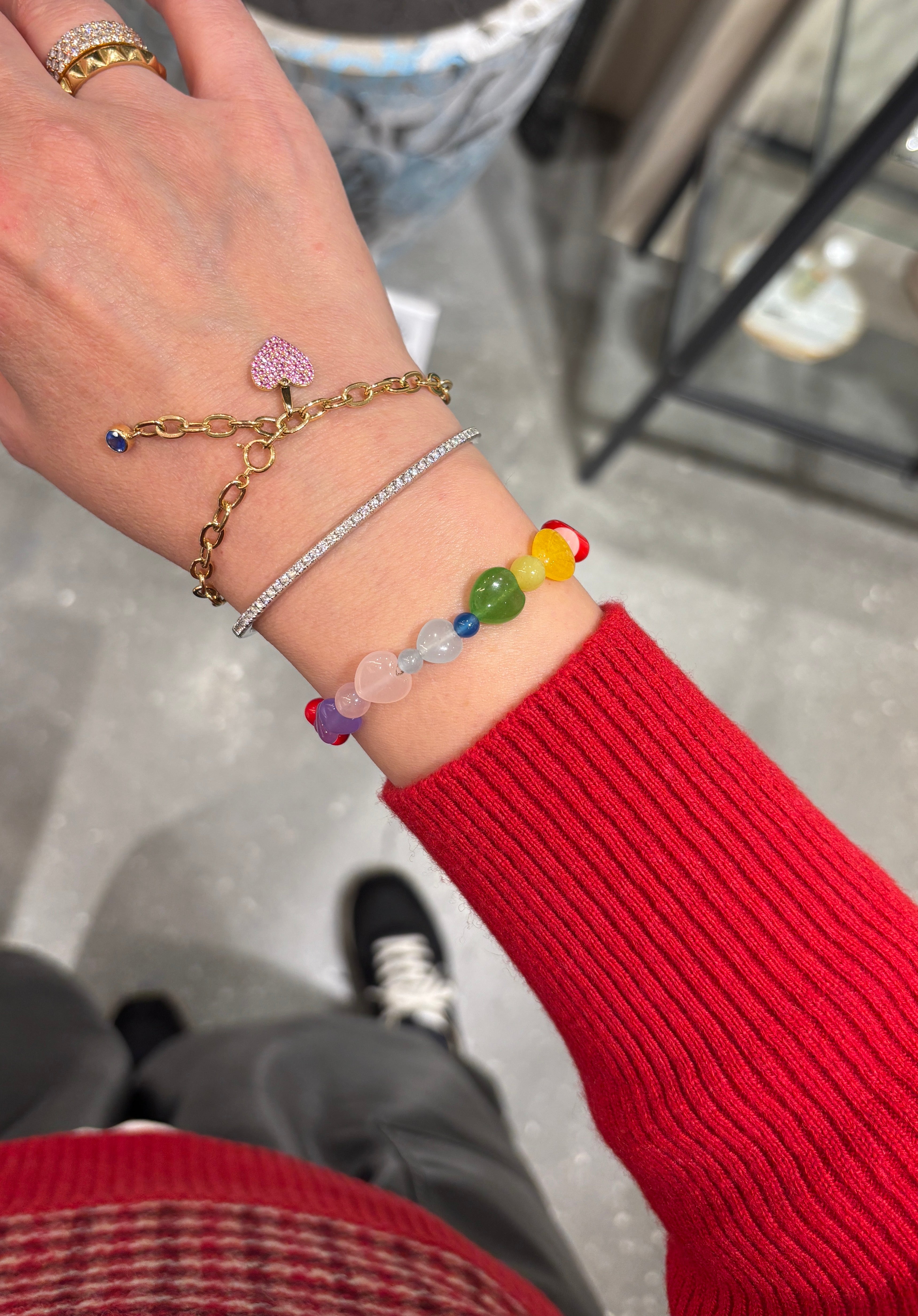 レインボーハート天然石ブレスレット