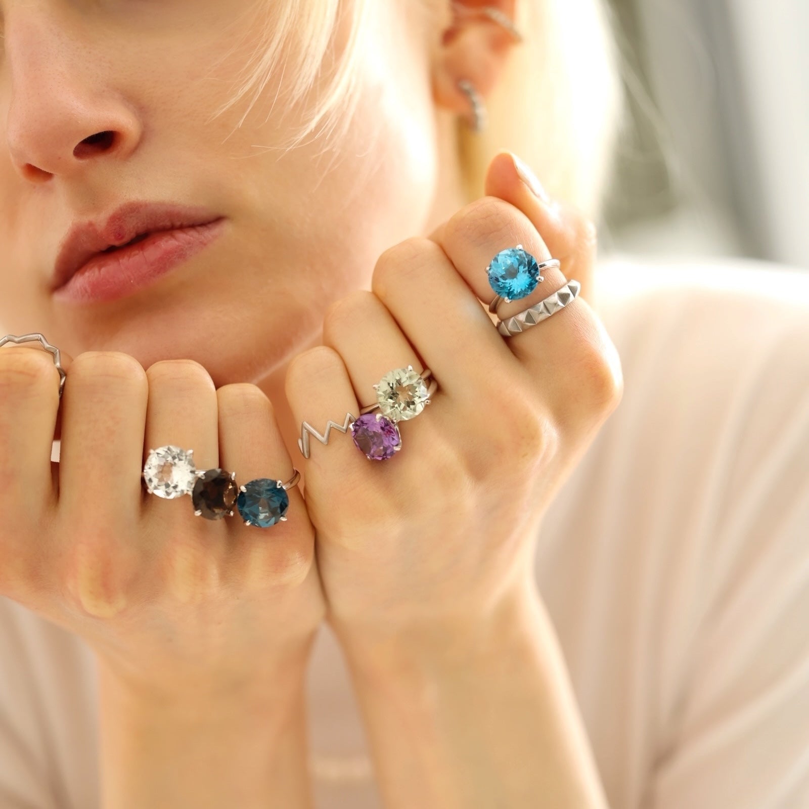 SILVER925 12mm Round Color Stone Ring