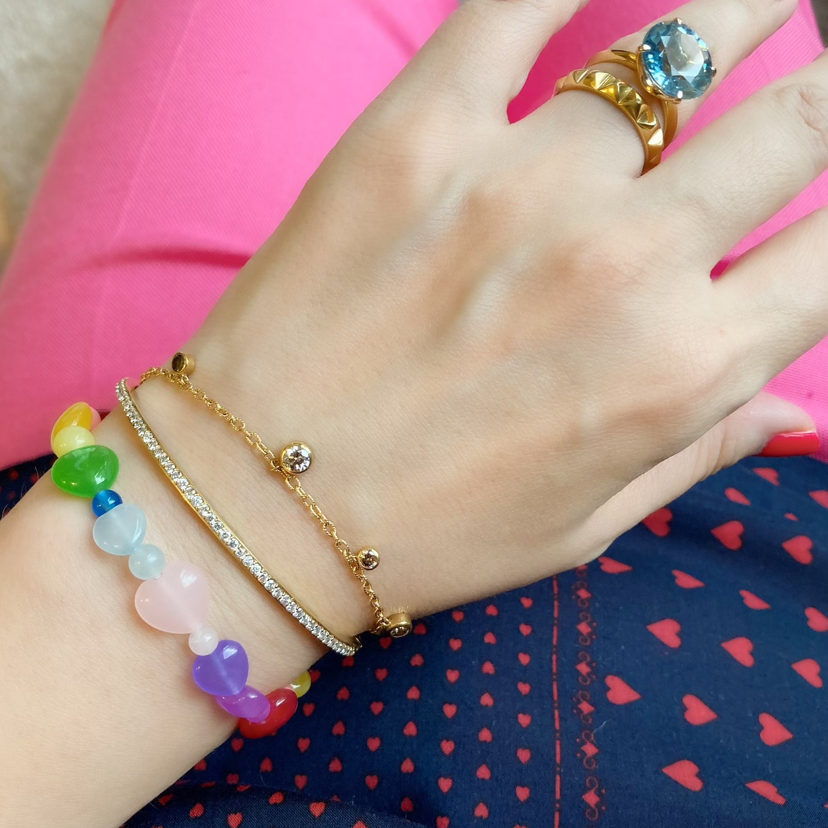レインボーハート天然石ブレスレット