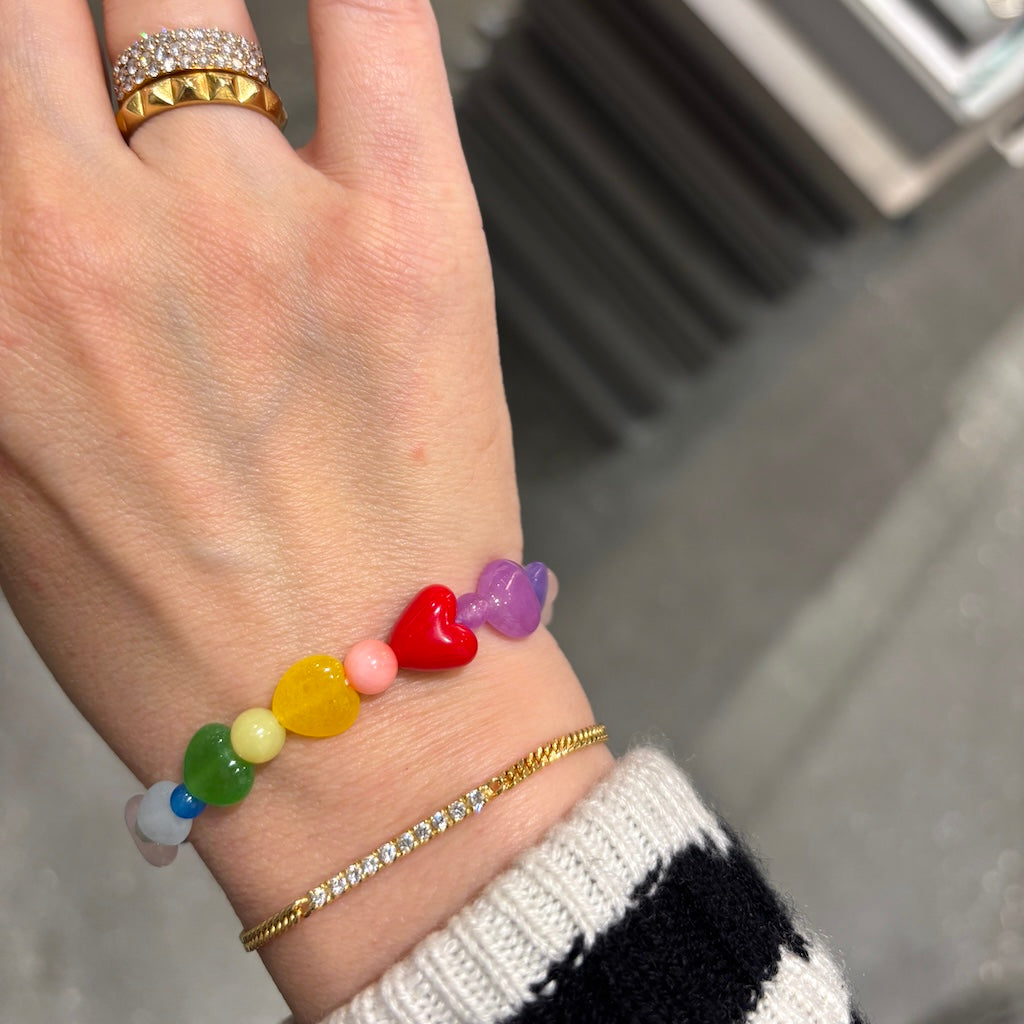 レインボーハート天然石ブレスレット