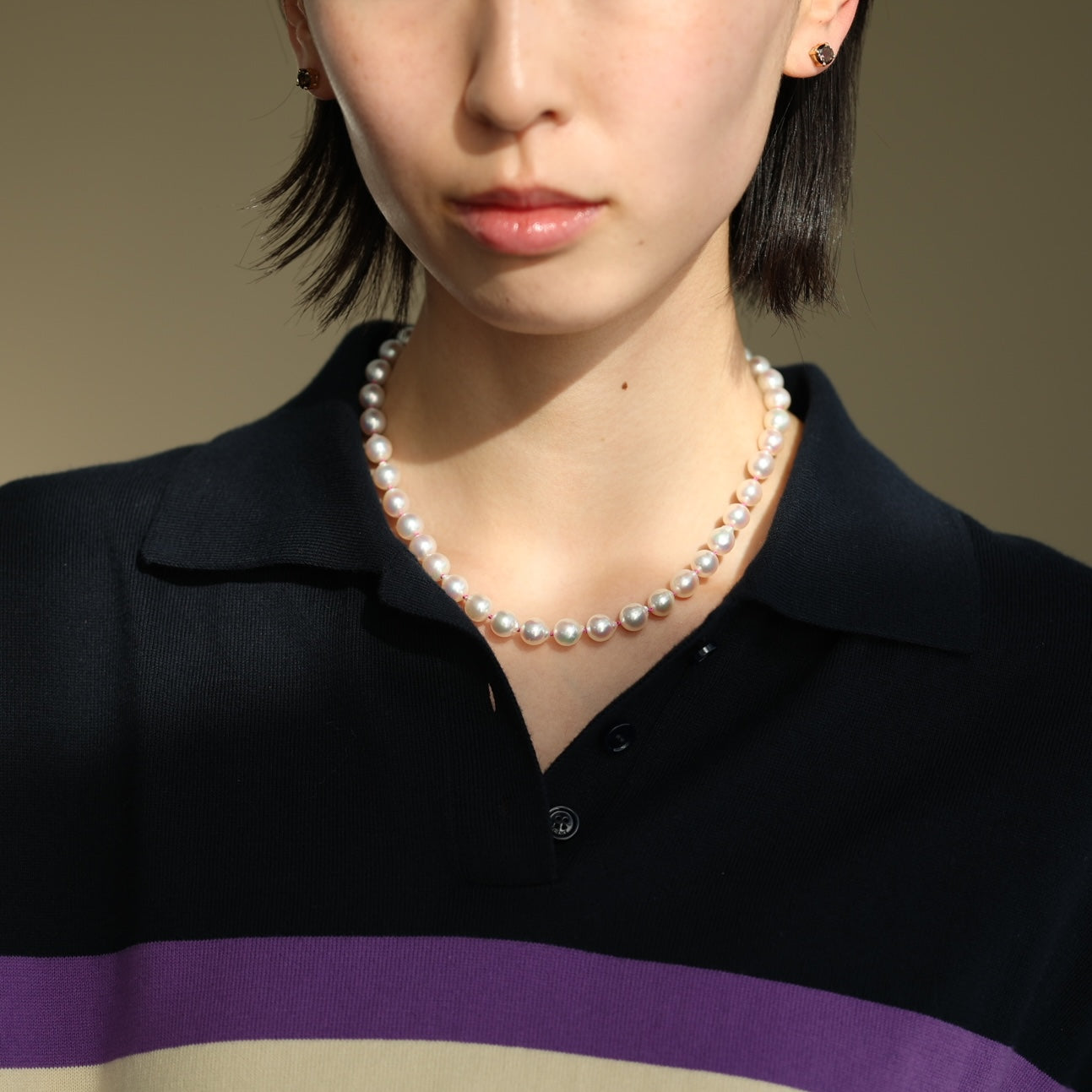 カラーシルク糸パールネックレス