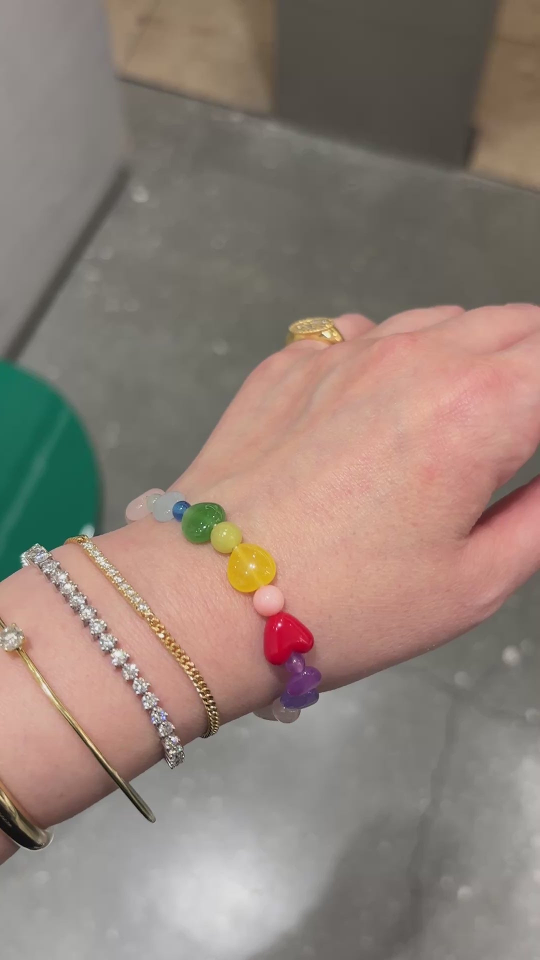 レインボーハート天然石ブレスレット